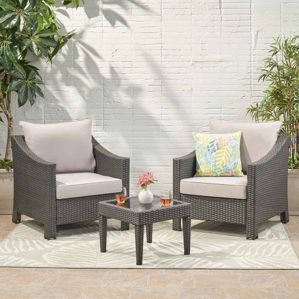 Antibes Grey 3-Piece Faux Rattan Outdoor Patio Conversation Set with Silver Cushions price history on PriceWatchPro