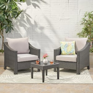 Antibes Grey 3-Piece Plastic Patio Conversation Set with Silver Cushions