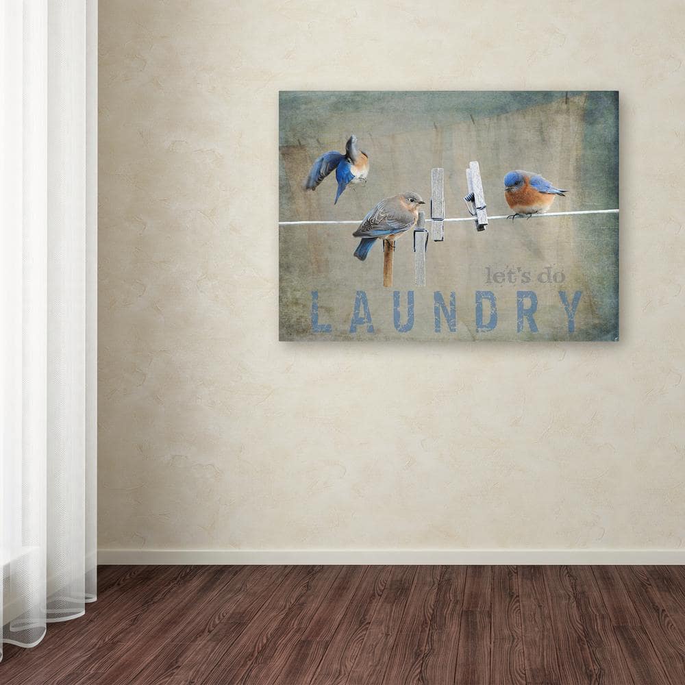 Bluebirds on Clothesline Framed Canvas Art for Nursery