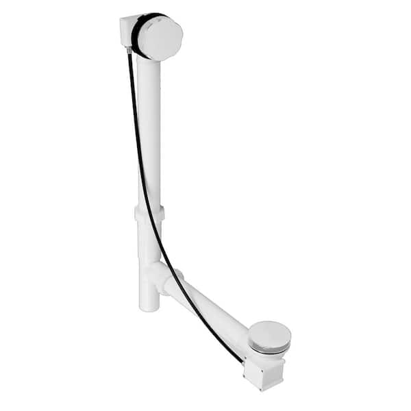 Westbrass 35 in. Cable Drive Bath Drain Assembly with Rotary Overflow Cover, Pop-Up Stopper - White Poly, Powder Coat White