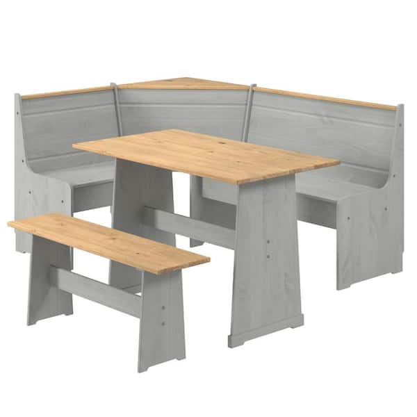 Classic Cottage Series 4-Piece Square Corona Gray Pine Top Corner Booth Dining Room Set Seats 5