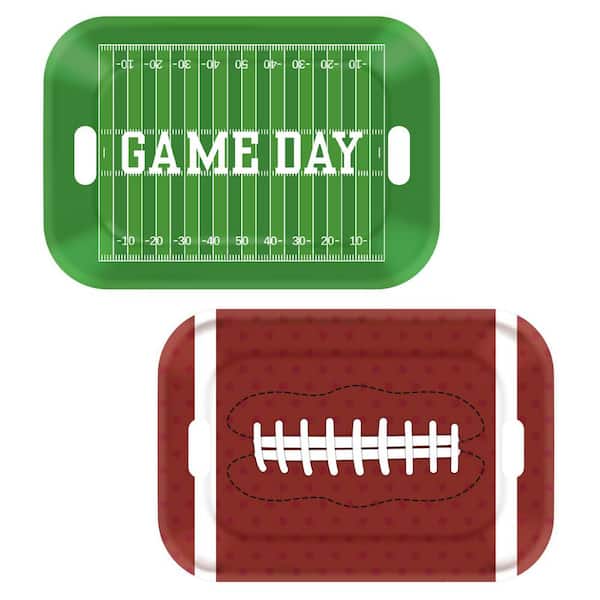 Multi-Colored Platters 2-Piece Football Serving Tray Set 16.4 x 11 in. Melamine Field Print