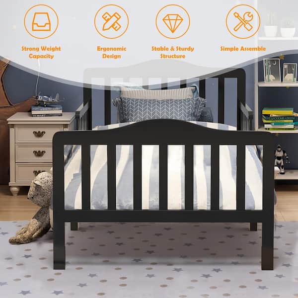 Classic Kids Wood Bed with Guardrails-Black