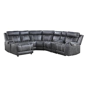 Orofina 102.5 in. Straight Arm 6-piece Faux Leather Modular Power Reclining Sectional Sofa in Gray with Left Chaise
