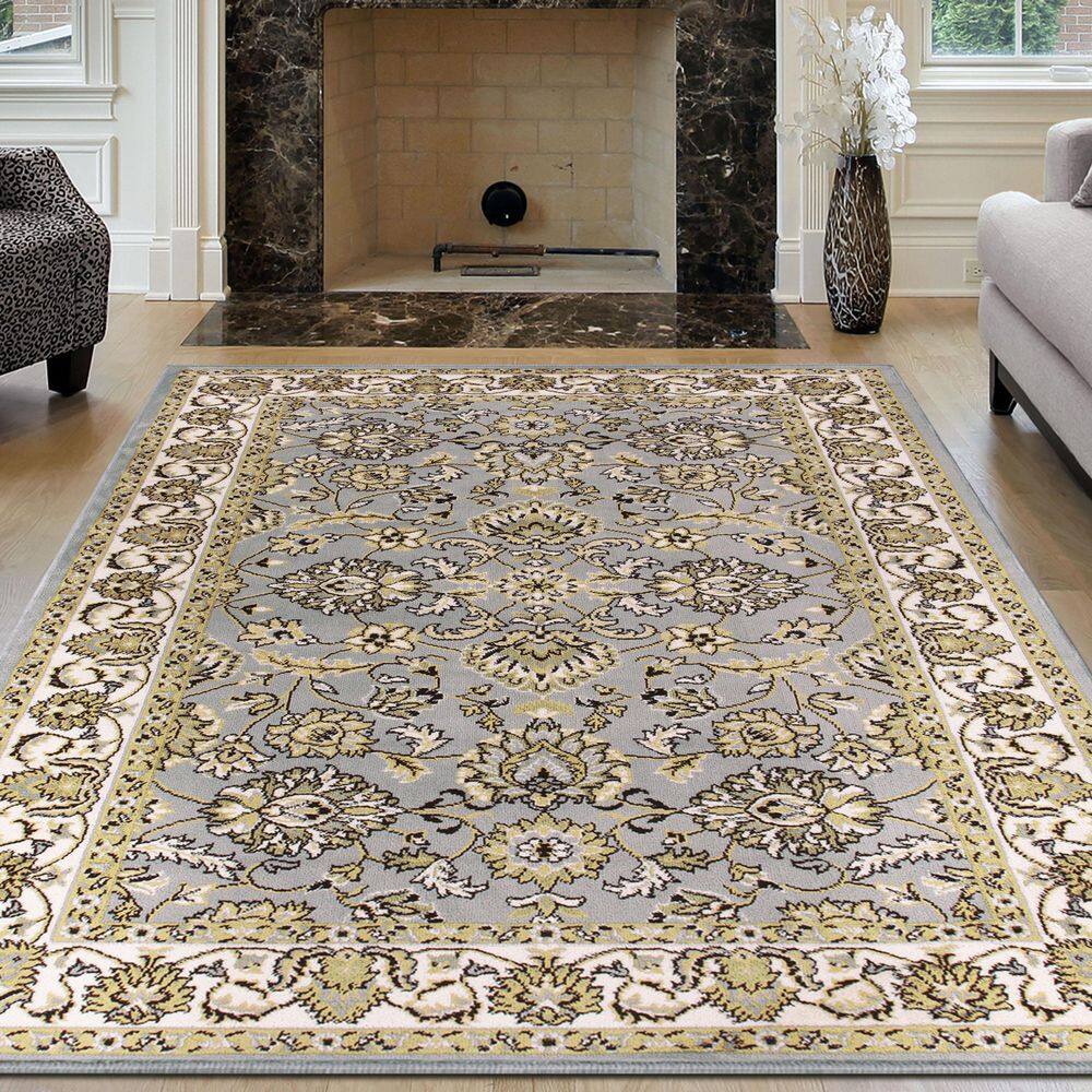 Elegant Lille Floral Scroll 4' x 6' Gray Synthetic Area Rug