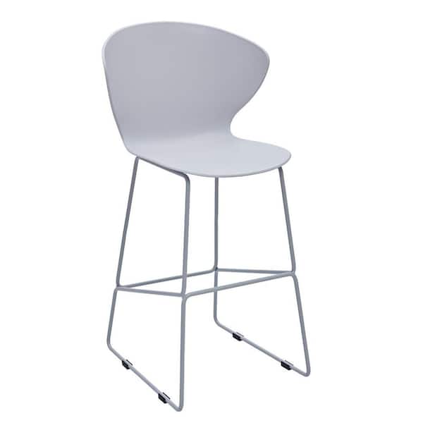 HomeRoots 26 in. Gray Low Back Metal Counter Height Bar Chair with Plastic Seat Set of 2