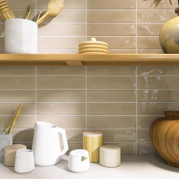 MOLOVO Sierra Almond 2.95 in. X 11.81 in. Glossy Ceramic Subway MOLOVO Sierra Almond 2.95 in. X 11.81 in. Glossy Ceramic Subway
