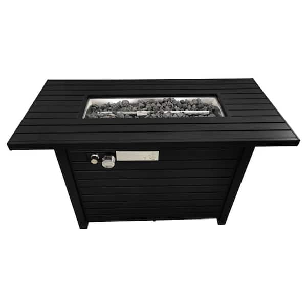 Mondawe 50,000 BTU 42 in. Steel Square Outdoor Propane Gas Fire Pit Table in Black with Lid