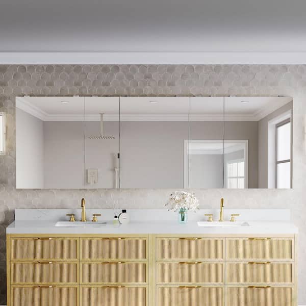 ROSA 96 in. W x 32 in. H Rectangular Tri-View Aluminum Medicine Cabinet with Mirror, Combo Set, BLUM Hinge, Soft Close