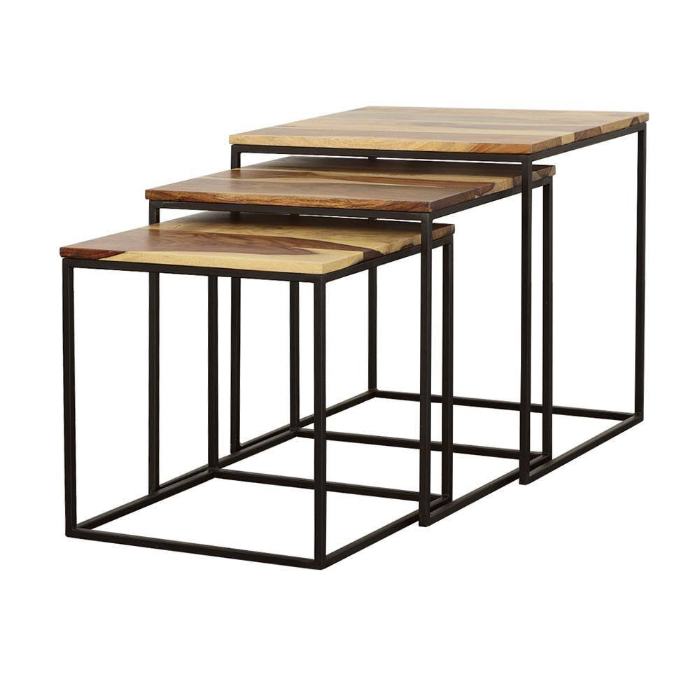Belcourt Sheesham Wood and Black Metal 20'' Square Nesting Tables