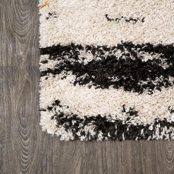 Jonathan Y Nova Modern Bold Strie' Shag Area Rug - Beige/Black/Yellow - 4x6 Feet