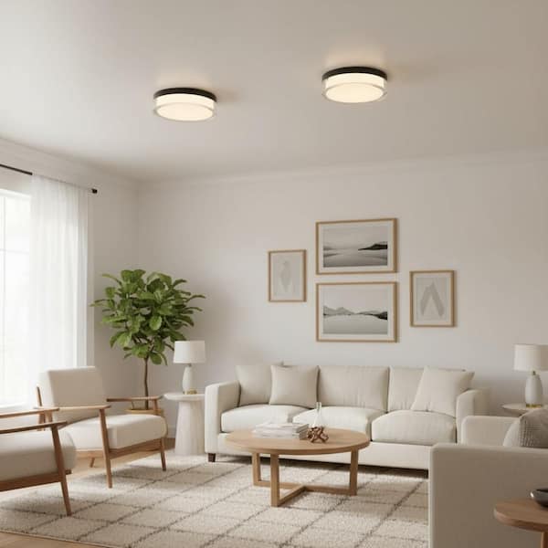 9 in. Black LED Flush Mount Ceiling Light, 24W 3-Color Temperatures for Hallway Closet Bathroom No Bulbs Included