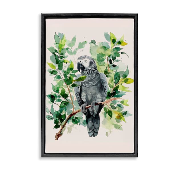 Stupell Industries Tropical Perched Parrot by LSR Design Studio Black Floater Frame Animal Graphic Art Print 25 in. x 17 in.