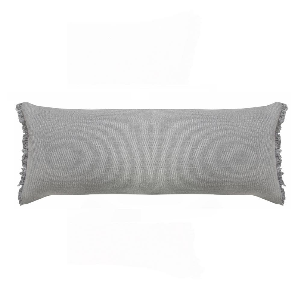 LR Home Neera Microchip Light Gray Solid Fringe Soft Polyfill 14 in. x 36 in. Lumbar Indoor Throw Pillow