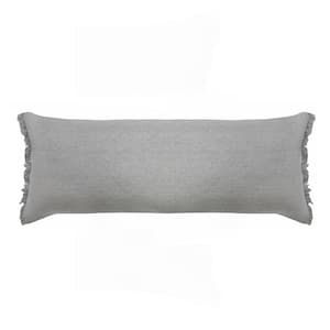 Neera Microchip Light Gray Solid Fringe Soft Polyfill 14 in. x 36 in. Lumbar Throw Pillow