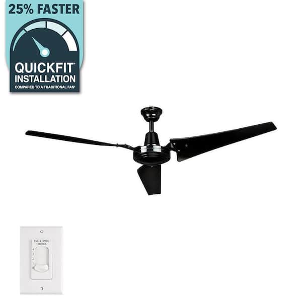 Industrial 60 in. Indoor/Outdoor Black Ceiling Fan with Wall Control, Downrod and Powerful Reversible Motor