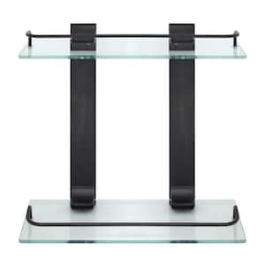 13.75 in. W Double Glass Wall Shelf with Pre-Installed Rails in Rubbed Bronze