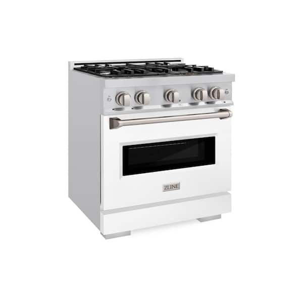 Classic 30 in. 4-Burner Dual Fuel Range with Convection Oven in Stainless Steel and Matte White Door