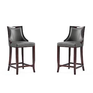 Emperor 27 in. Pebble Grey Beech Wood Barstool with Faux Leather Upholstered Seat (Set of 2)
