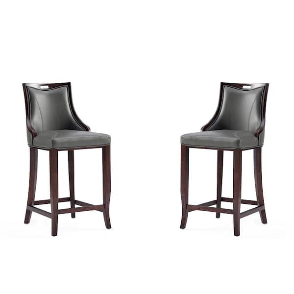 Manhattan Comfort Emperor 27 in. Pebble Grey Beech Wood Barstool with Faux Leather Upholstered Seat (Set of 2)