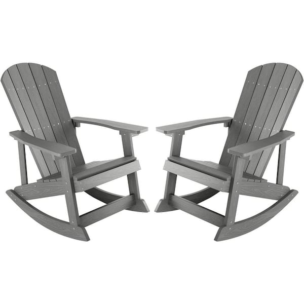 Mximu Grey Plastic Oversized Adirondack Patio Outdoor Rocking Chair (2-Pack)