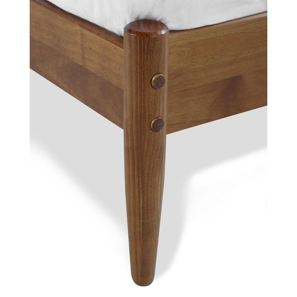 Queen Size Castanho Pine Wood Mid-Century Panel Bed