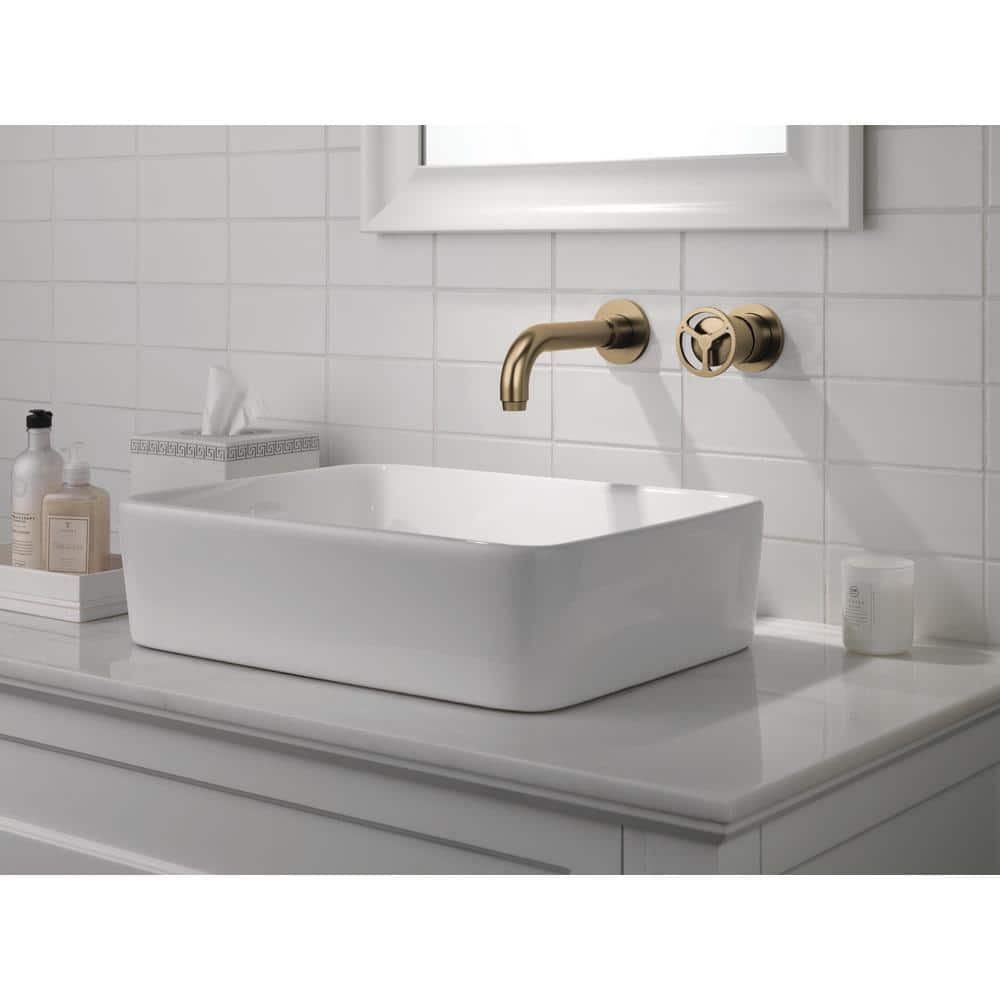 Champagne Bronze Wall Mounted Widespread Bathroom Faucet