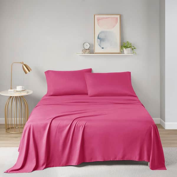 Intelligent Design Microfiber 4-Piece Pink Polyester King All Season Soft Touch Sheet Set