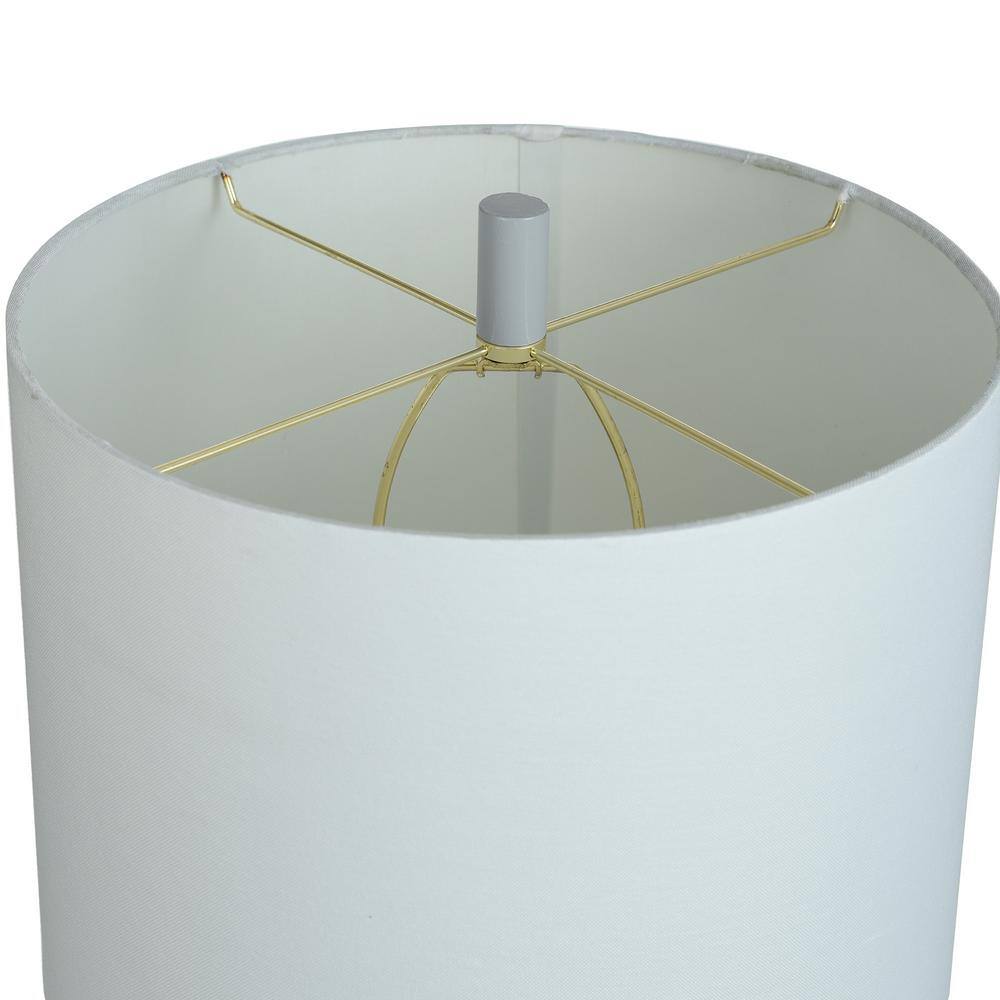 White Concrete and Brass Table Lamp with Drum Shade