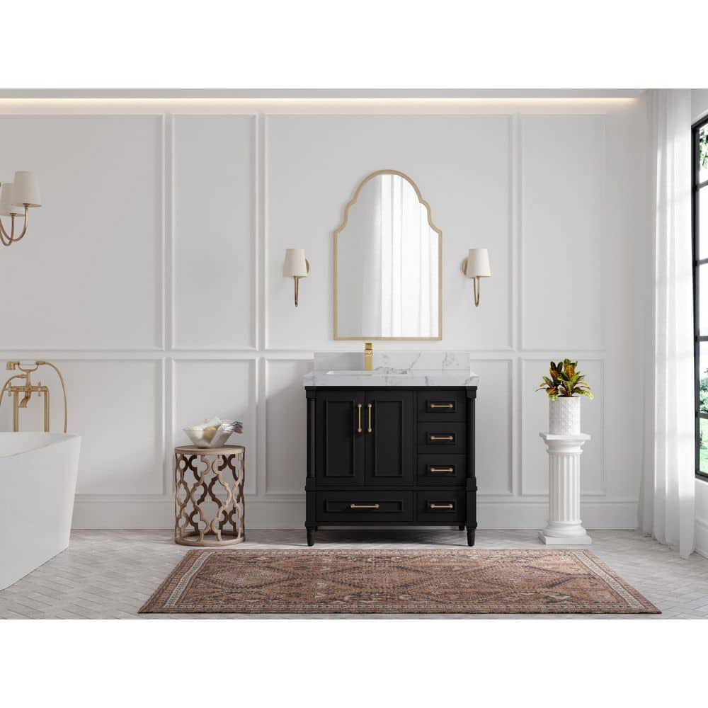 Aberdeen 36" Black Freestanding Bathroom Vanity with Quartz Top