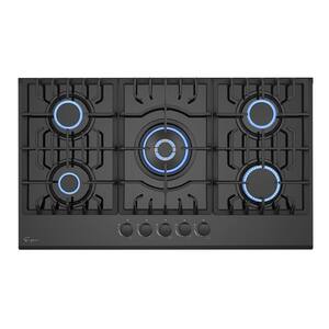 36 in. Gas Stove Cooktop with Italy SABAF 5-Burners NG/LPG Convertible in Black Tempered Glass
