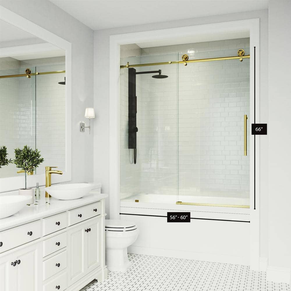 Cass 60'' Frameless Sliding Tub Door with Matte Gold Finish