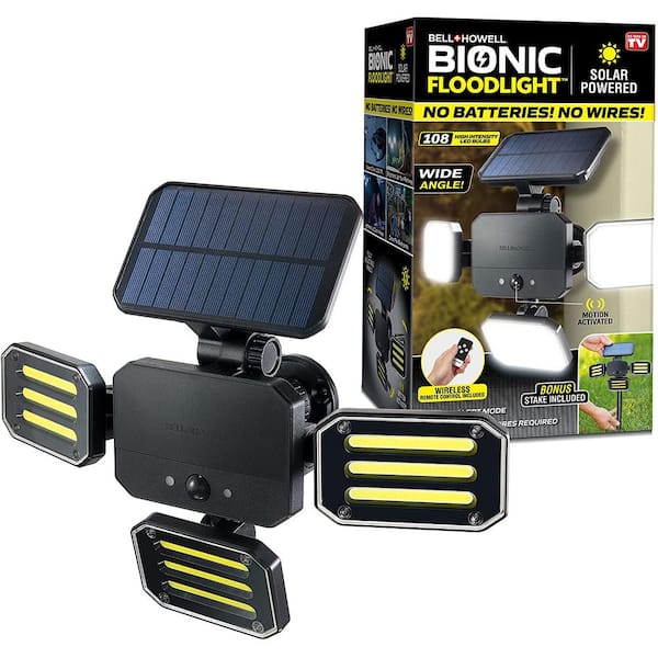 Bell + Howell 180-Degrees Swiveling Light Black Solar Powered Motion Activated Outdoor 108 Integrated LED Bionic Floodlight