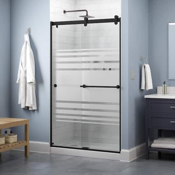 Delta Everly Contemporary 43-3/8 to 47-3/8 in.3/8 in. W x 71 in. H Frameless Sliding Shower Door, Matte Black,Transition Glass