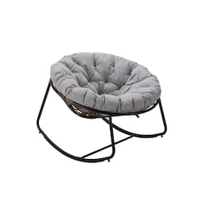 40 in. W Grey Metal Outdoor Rocking Chair with Light Grey Cushions