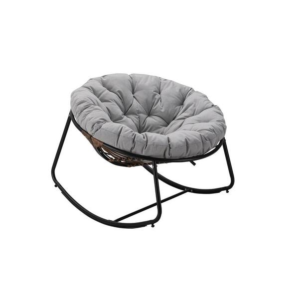 Cesicia 40 in. W Grey Metal Outdoor Rocking Chair with Light Grey Cushions 2-Pack