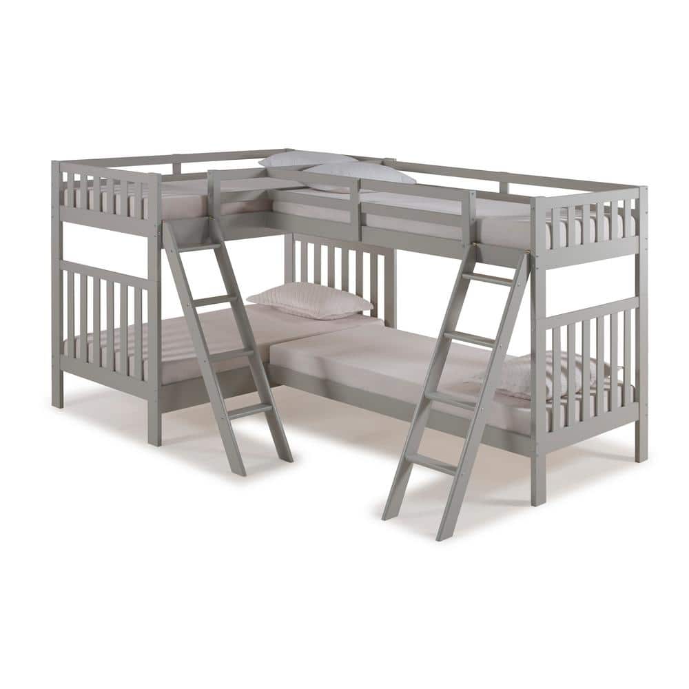 Aurora Dove Gray Twin Over Twin Bunk Bed with Quad-Bunk Extension