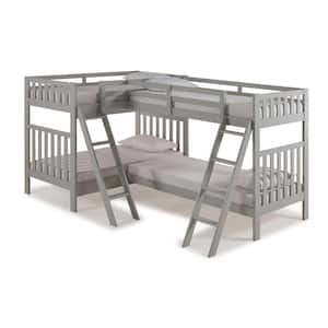 Aurora Dove Gray Twin Over Twin Bunk Bed with Quad-Bunk Extension