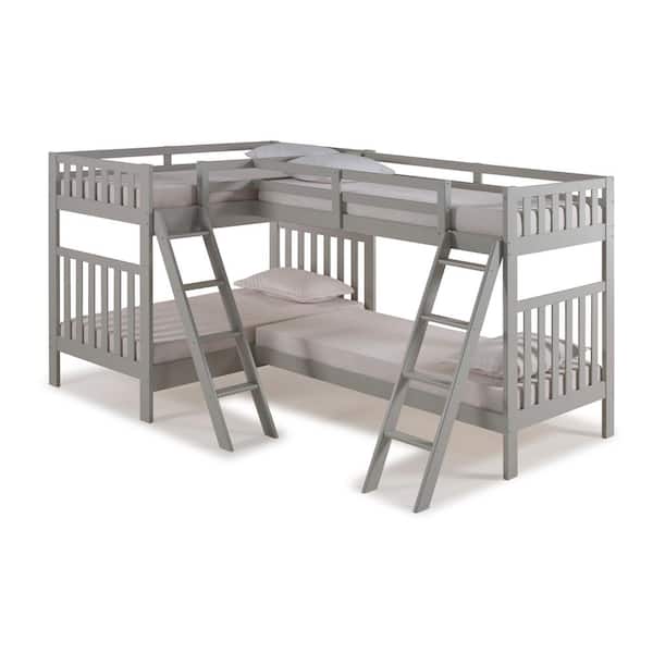 Alaterre Furniture Aurora Dove Gray Twin Over Twin Bunk Bed with Quad-Bunk Extension