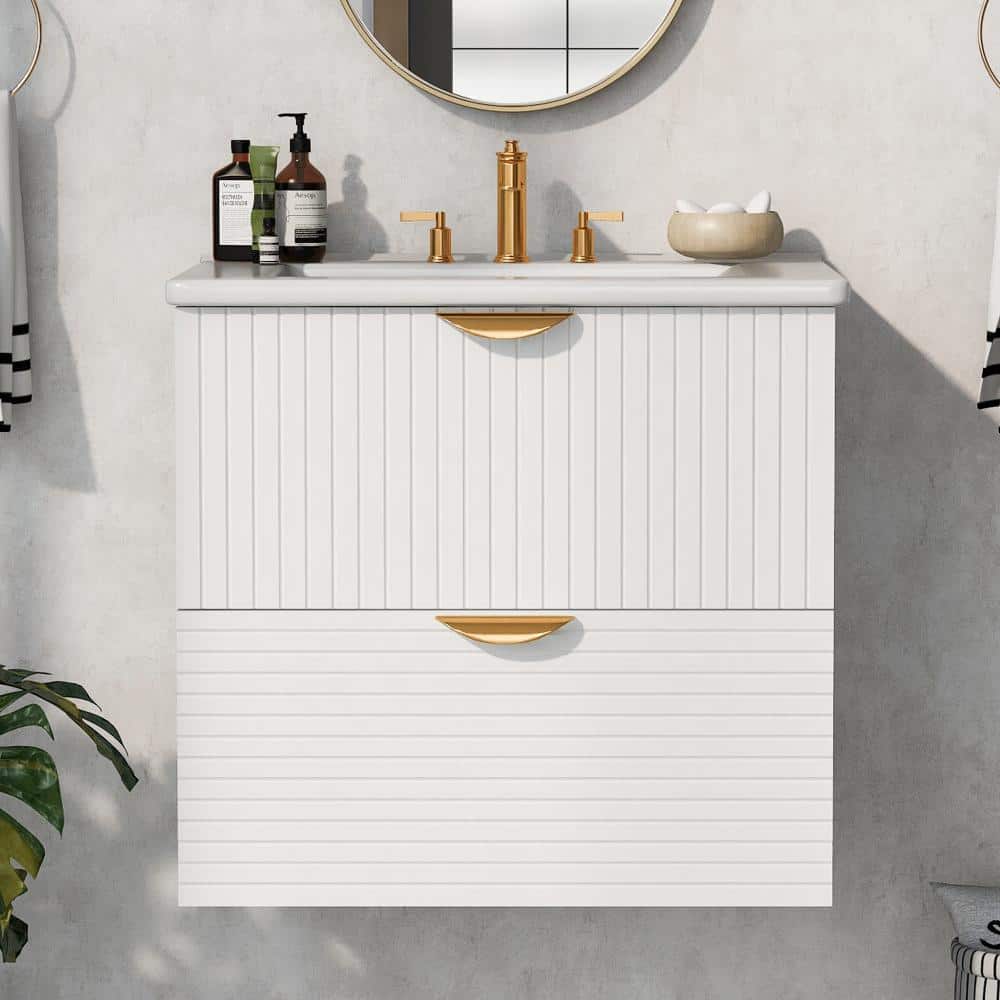 24 in. W x 18 in. D x 23 in. H White Wall-Mounted Bathroom Vanity with 2 Drawers price history on PriceWatchPro