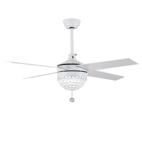 42 In Integrated Led White Crystal, Modern Crystal Ceiling Fan With Remote Control Satin Nickel Plate