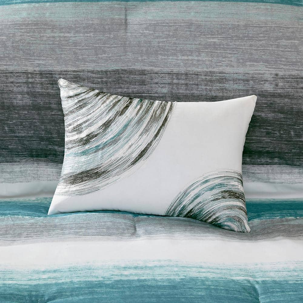 Aqua and Gray Full Microfiber 7-Piece Bed in a Bag Set