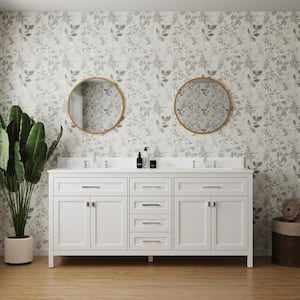 72.6 in. W x 22.4 in. D x 40.7 in. H Double Sink Fully Assembled Freestanding Bath Vanity in White with White Marble Top