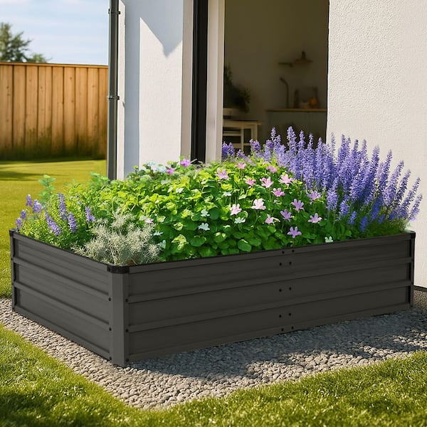 71 in. L x 35 in. W x 14 in. H Dark Gray Metal Galvanized Rectangular Raised Bed Vegetable Flowers Plants Planter