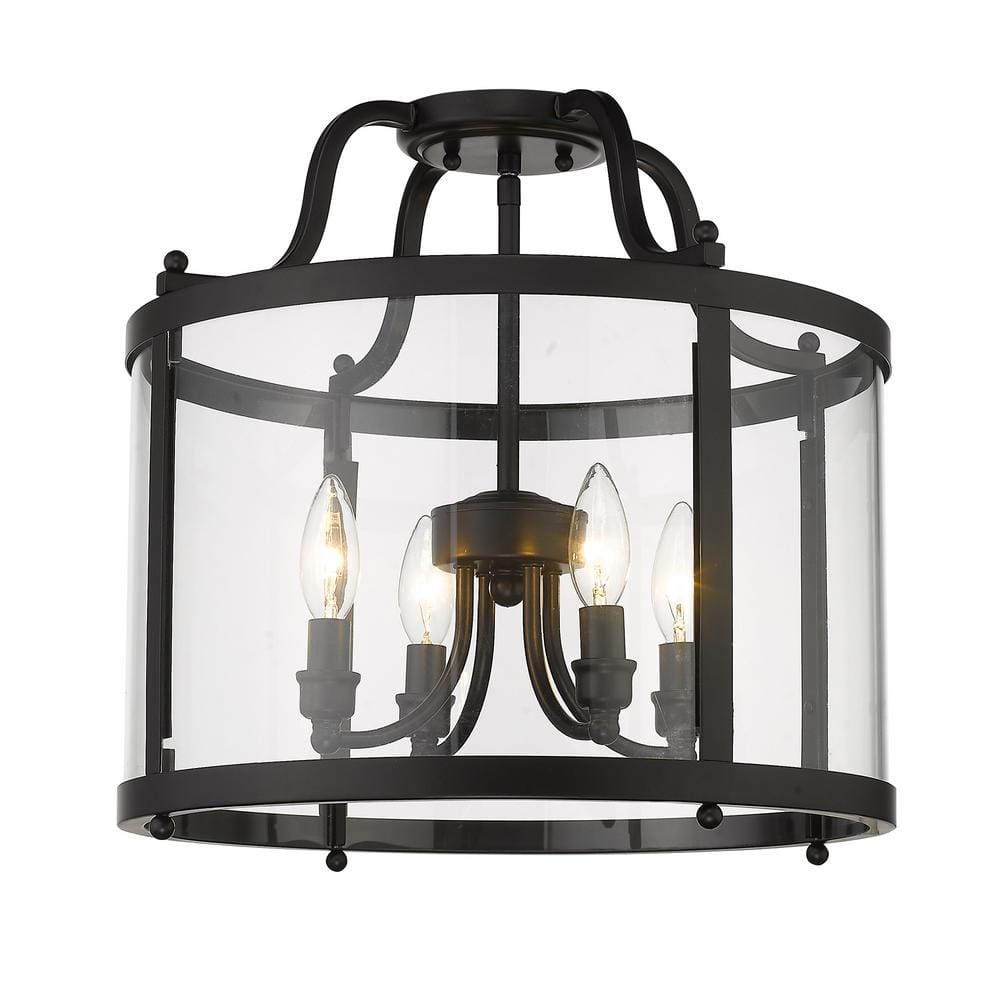Matte Black and Clear Glass 16" Semi-Flush Mount Light