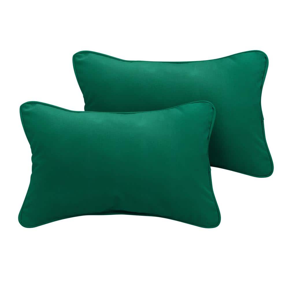 Sunbrella Forest Green Rectangular Outdoor Corded Lumbar Pillows (2-Pack)