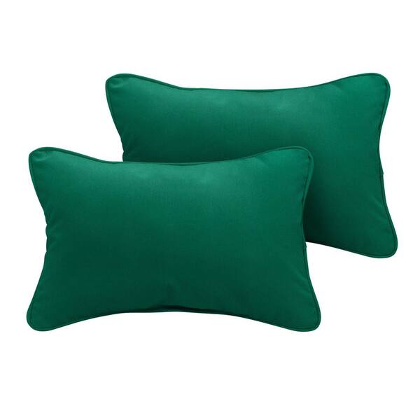 SORRA HOME Sunbrella Forest Green Rectangular Outdoor Corded Lumbar Pillows (2-Pack)