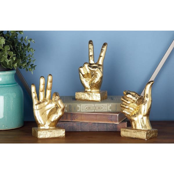 Gold Polystone Hands Sculpture (Set of 3)