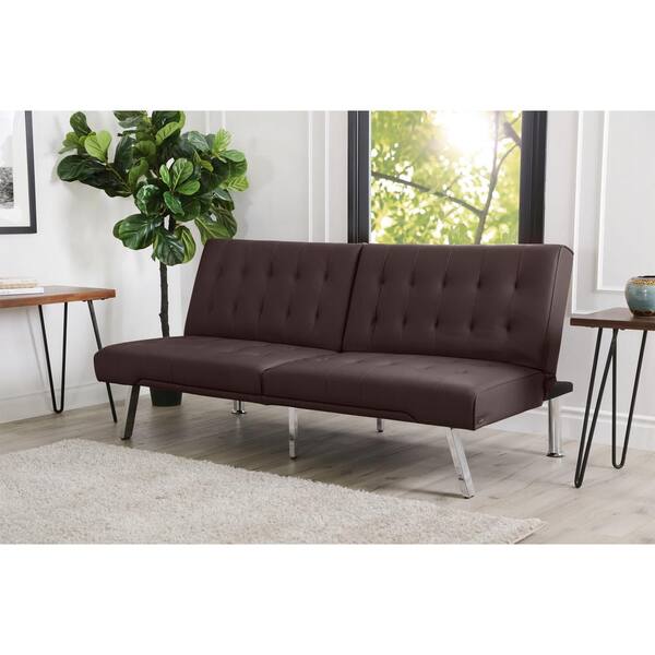 kenzie leather foldable futon sofa bed