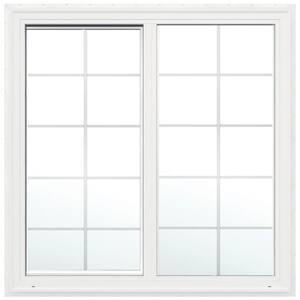 Left-Handed White Vinyl Low-E Sliding Window W/Brickmould Nail Fin Frame and Grids 60 in. W x 60 in. H